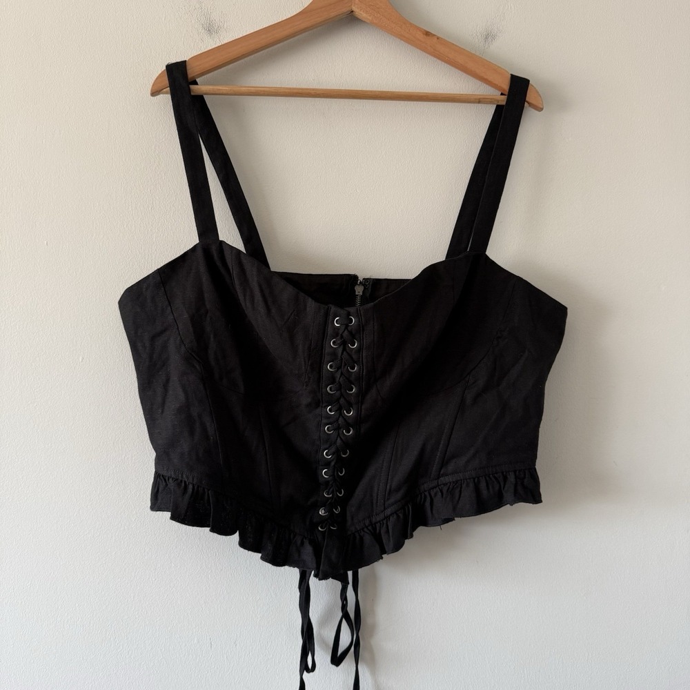 Lace Up Corset Crop Top Sz 1X Boning Bustier Whimsigoth Festival Witchy Grunge